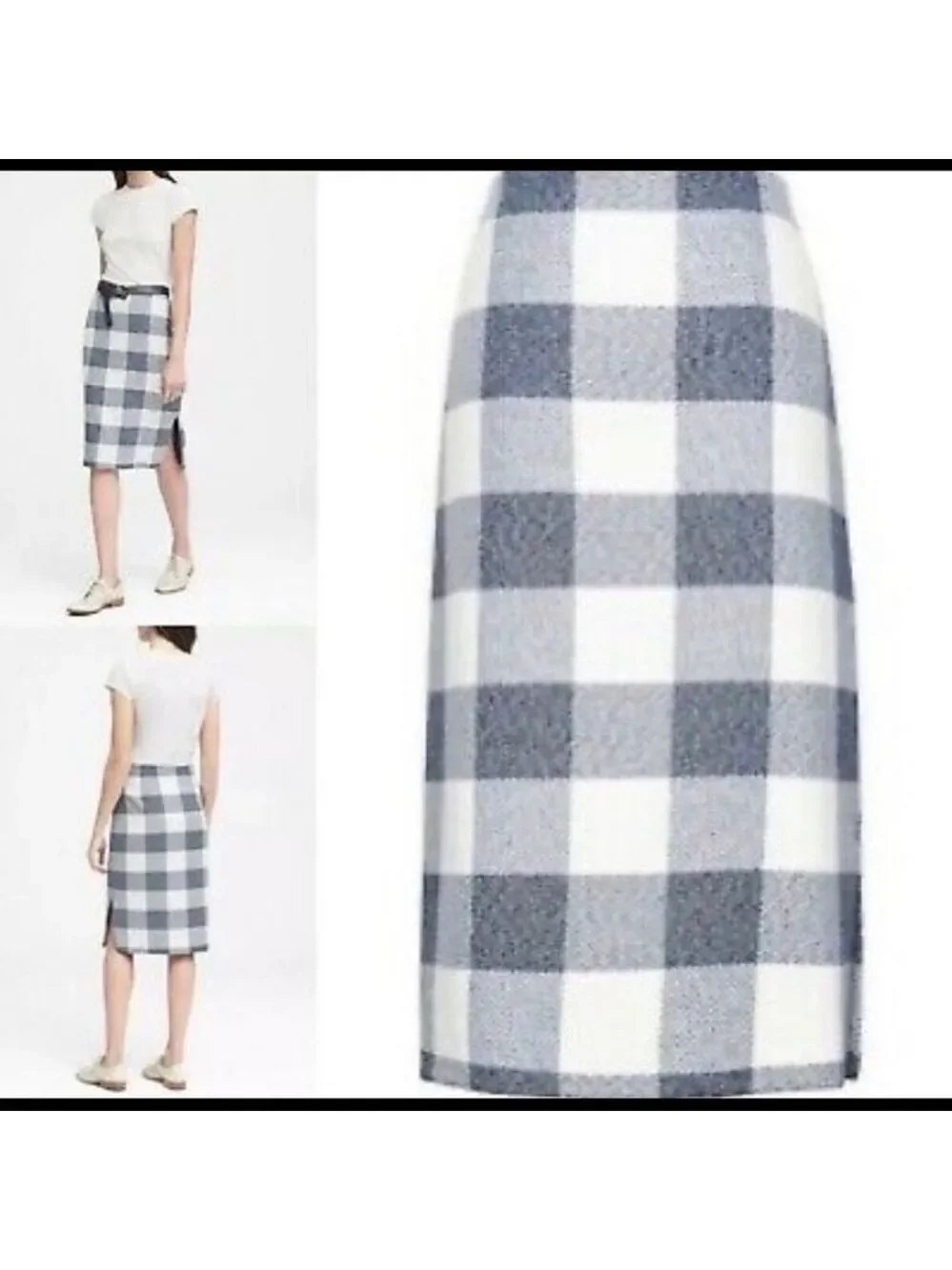 BANANA republic blue white checkered pencil skirt Sz 4